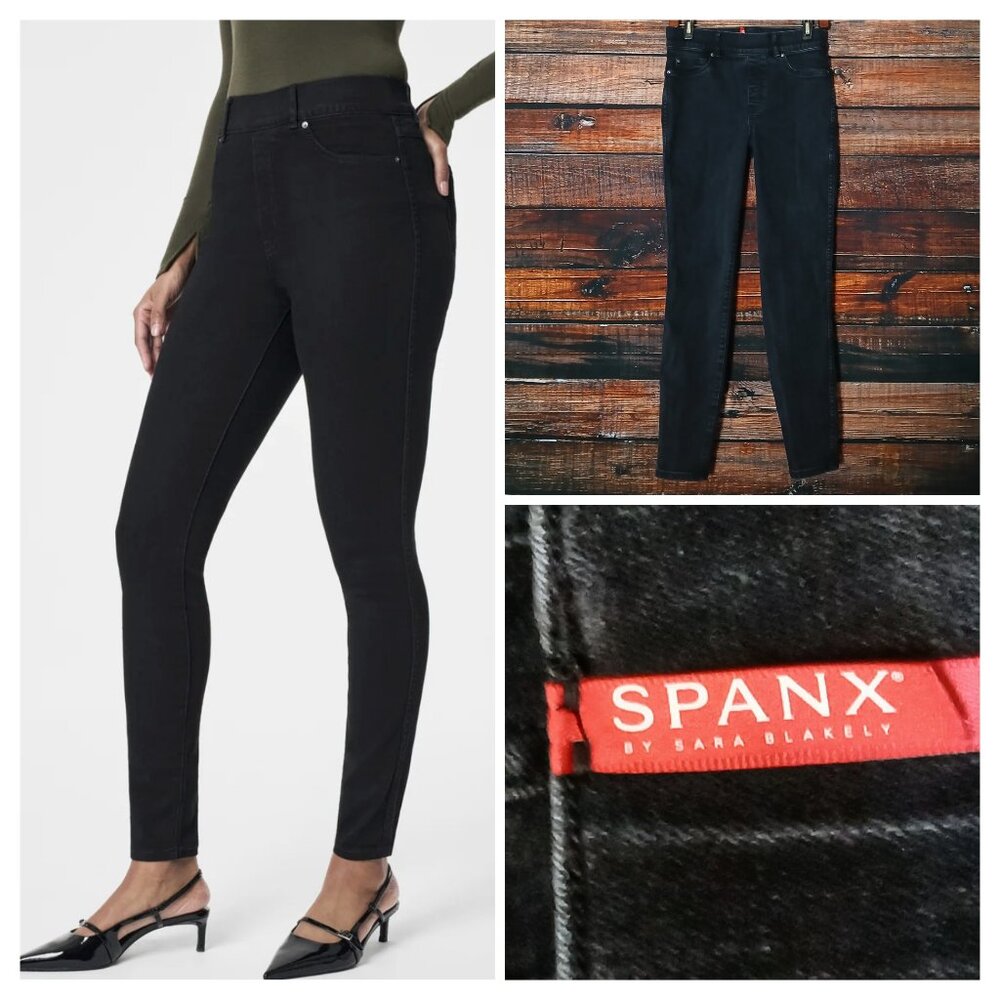 Spanx Jeans M Black High Rise Ankle Crop Pull On Jegging Tummy Control